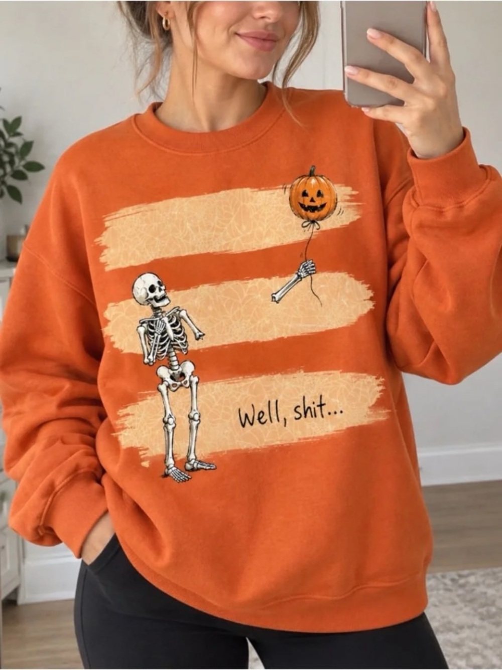Orange Halloween Skeleton Graphic Sweatshirt